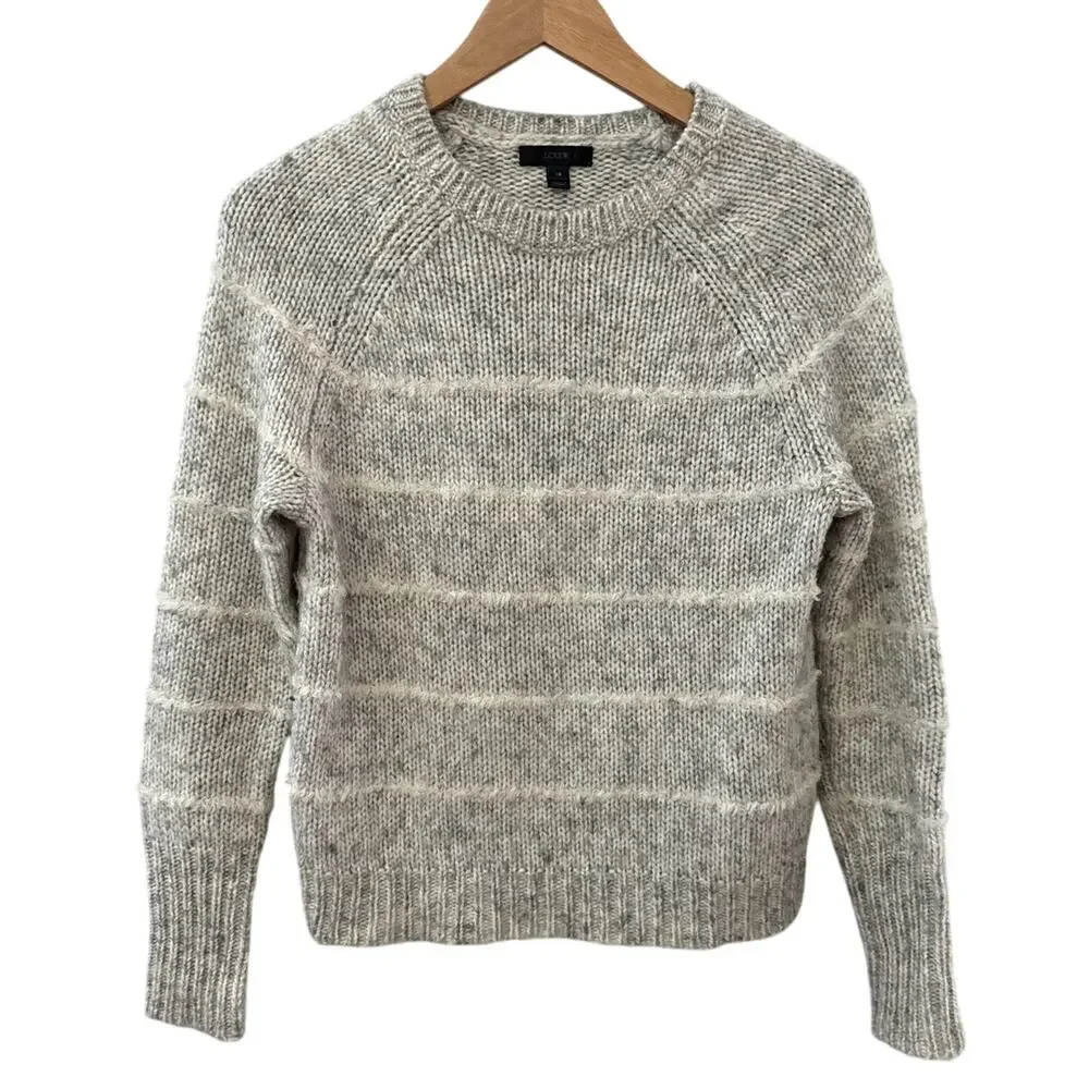 J. Crew Wool‎ Knit Crew Neck Wool Sweater Stripe Gray Size XS